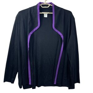 Exclusively Misook Cardigan Sweater Womens 3X Black Purple Acrylic